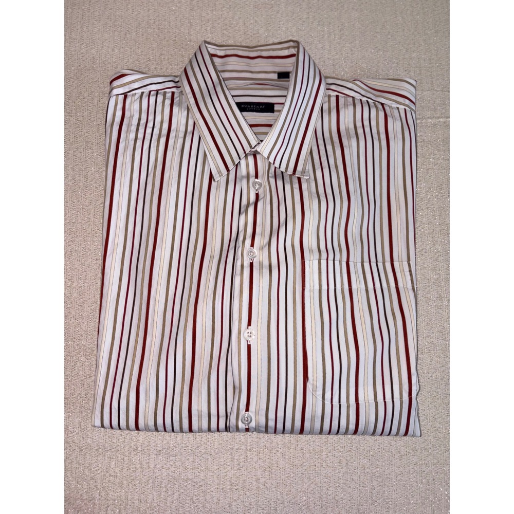 Burberry London Shirt XXL White Red Tan Striped Long Sleeve Button Up